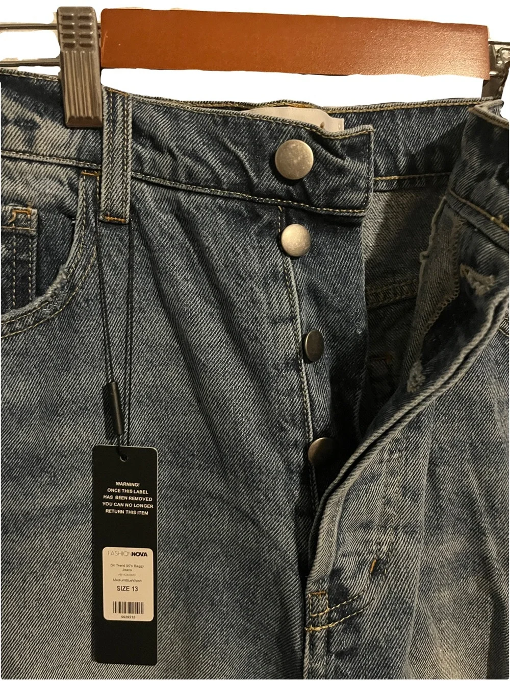 Fashion Nova On Trend 90’s Baggy Wide Leg Jean Med Blue Wash Size 13